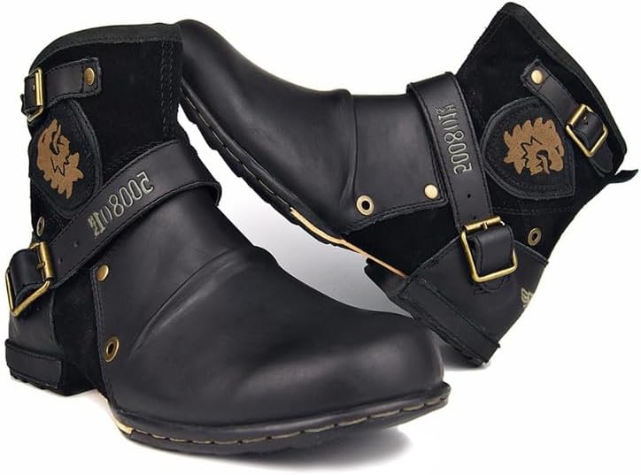 Miniatura 2 de XBTEVUDAK Botas de senderismo retro para hombre, clásicas, transpirables, ligeras, antideslizantes, con cremallera, botas vaqueras