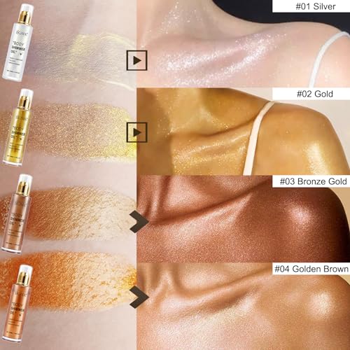 Body Shimmer Oil 100ml, Long Lasting Moisturizing Face & Body Luminizer, Waterproof Liquid Illuminator, Shimmer Glitter Oil Highlighter (#04 Golden Brown) - Thumbnail 3