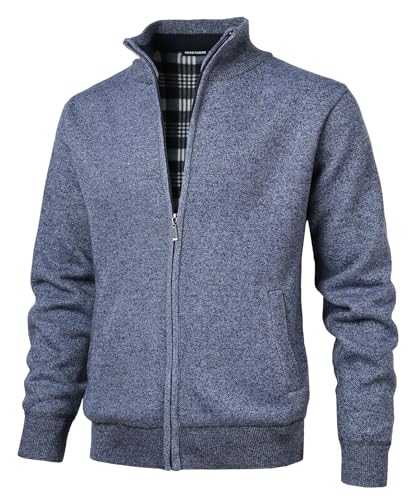Herothorn Men's Knitted Cardigan Solid Color Sweater Classic Fleece Lined Knitwear Stand Collar Jumper Full Zip Outerwear Thin Jacket Dark Grey