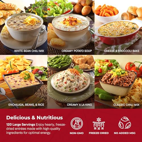 Image of Legacy Food Storage Gluten Free 120 Serving Bucket, Emergency Food Supply, 46,200 Total Calories, 120 Large Servings, Shelf Stable Lunch & Dinner Entrees, Freeze Dried Survival Meals for MRE Camping, Hiking, & Backpacking