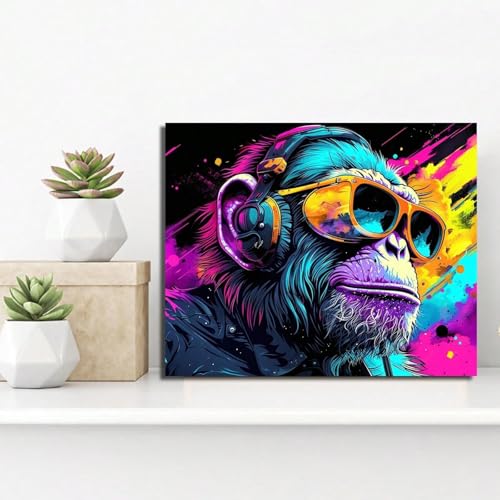 Peinture gorille abstraite sur toile encadrée format 40x60cm pour salon - 2