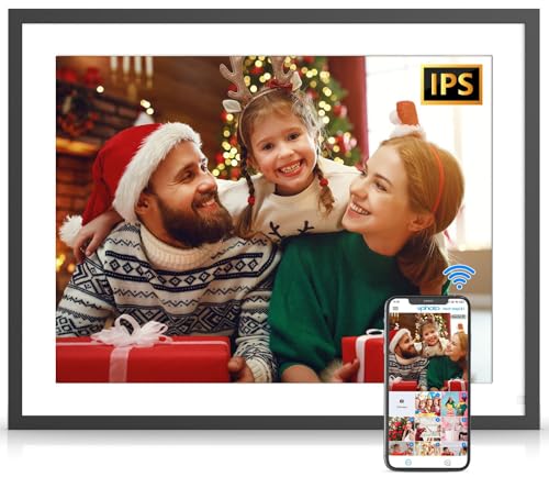 Large Digital Picture Frame 17 Electronic Picture Frame 32GB Dual WiFi Digital Frame Touch Screen Easy to Share Photo Video via App Email Free Cloud Storage Wall Mounted Gift for Family Friend