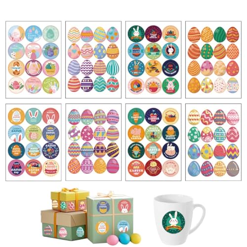 VYNZOR 112 Stück Osteraufkleber Selbstklebende Deko Sticker mit Vielseitigen Motiven von Hasen Eiern und Grüßen Für Geschenke Umschläge Scrapbooking und Fensterdekoration Bunte Mischung