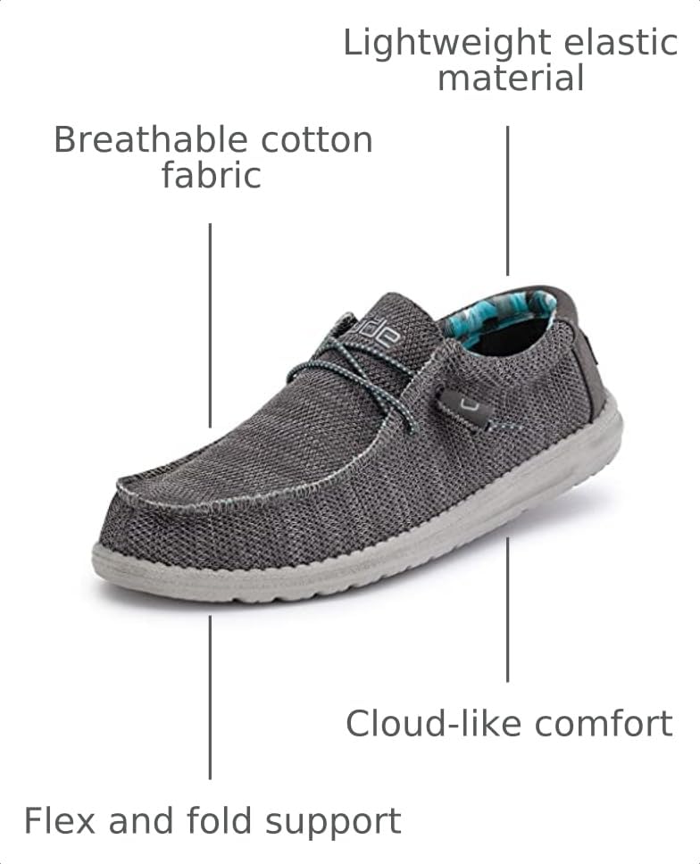 Image of HEYDUDE Men's Wally Sox Charcoal Size 6 | Men's Shoes | Men's Lace Up Loafers | Comfortable & Light-Weight