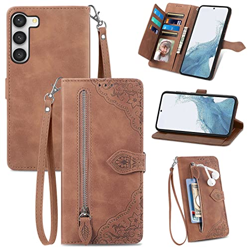 Étui portefeuille pour Samsung S23 Plus 5G SM-S916U housse antichoc marron 6,6"