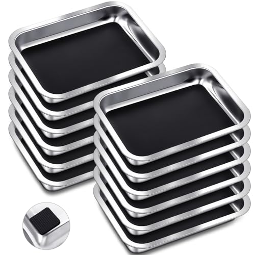 Image of Conelist 12 Set 10.2 x 7.5 Inch Stainless Steel Dissection Pan with Wax and Rubber Nonslip Mat, Reusable Classroom Dissecting Pan, Laboratory Tray for Biology Lab, Science Education Supplies (Black)