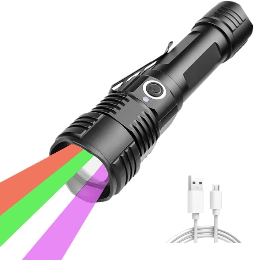 Lampe torche LED 4 couleurs rechargeable avec batterie 18650 pour le camping