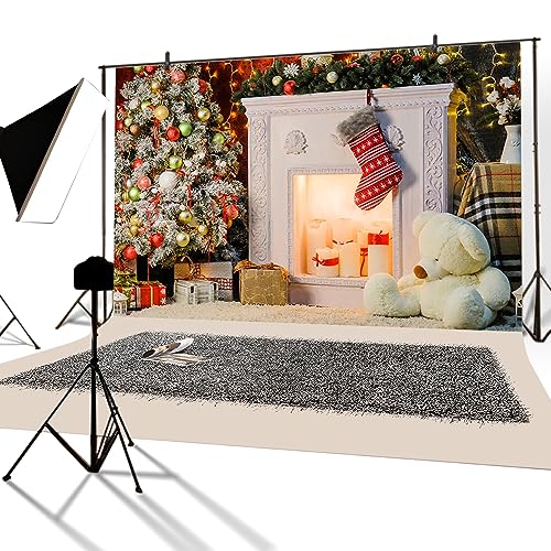YongFoto 3x2m Vinyl Christmas Backdrop Photography Interior Decoration Christmas Tree Fireplace Socking Backdrops for Photography Photo Shoots Photo Background Studio Props - Image 2