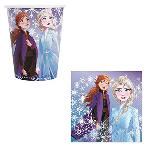 Mega Frozen 2 Birthday Party Supplies and Decoration Pack For 16 With Dinner and Dessert Plates, Napkins, Tablecover, Candle, Pennant Banner, Swirls, Table Decoration, and Frozen Inspired Pin