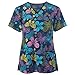 Scrub Tops Women Stretchy Womens Scrub Tops Fashion Printed Work Uniform T-Shirt V Neck Short Sleeve Nurse Scrub Tunic Blouse with Pockets Small Blue
