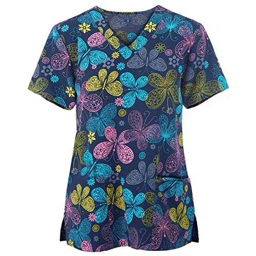 OIOLOYJM Printed Scrub Tops Women Short Sleeve V Neck Plus Size Scrubs for Womens Nursing Uniforms Shirts with Pockets