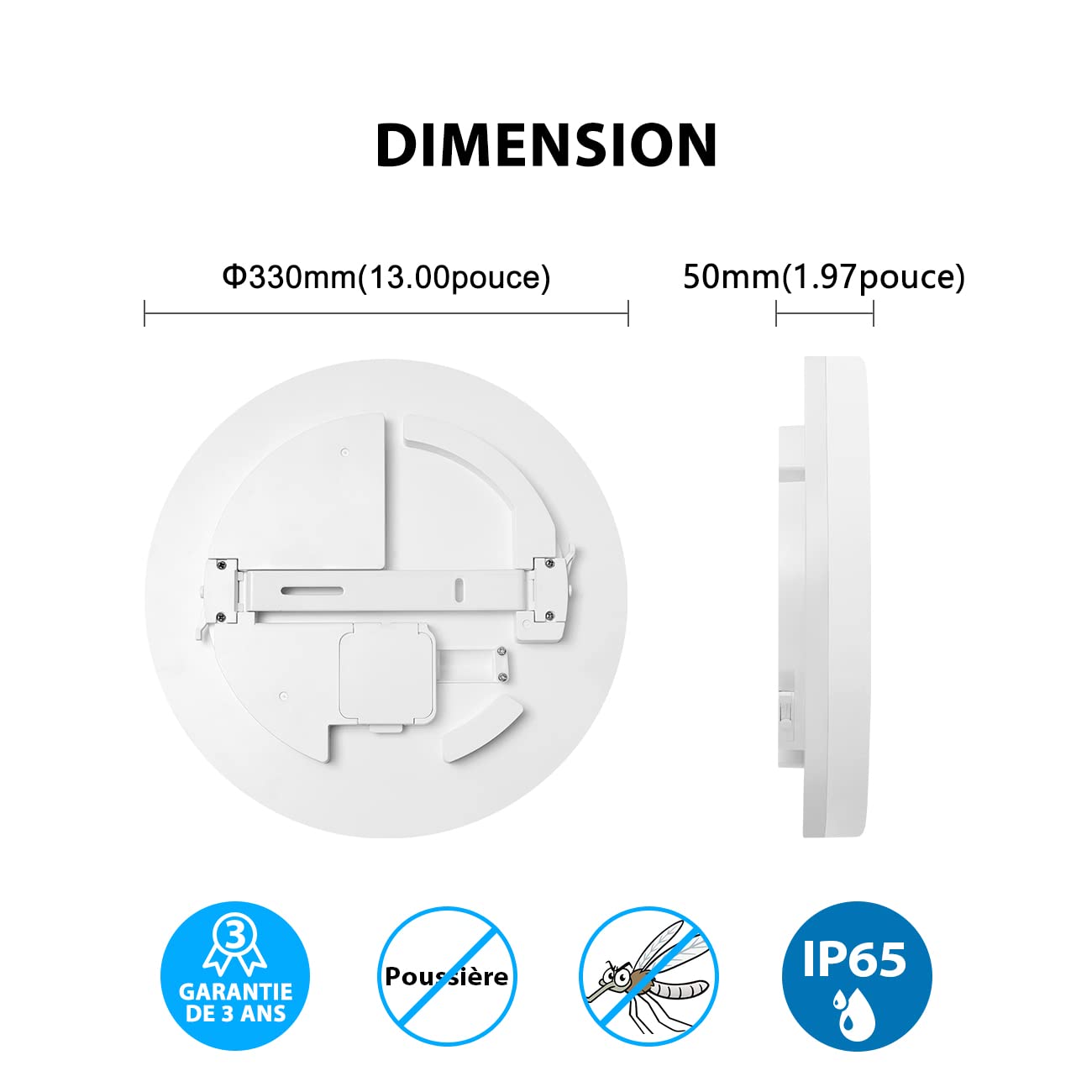 LVWIT 24W Plafonnier LED Rond, Lampe de plafond Imperméable IP65, Parfait pour salle de bain, cuisine, chambre, 2400 Lm, Ultra mince,