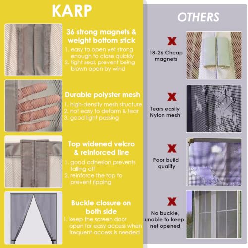 Image of KARP Mosquito Net for Door with Strong Magnets, Automatic Closing Mesh Screen, Anti-Fly & Insect Protection, Easy Fit Door Curtain for Home (Polyester - Grey, 100 Cm Width X 210 Cm Height)
