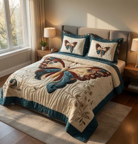 Image of 7D Printed King Size Bedsheet with 2 Pillowcases 228 x 228 Centimeters | Premium 3D Digital Print Bed Sheet for Double Bed | Soft, Lightweight, Fade Resistant (Butterfly, Flat Double Bedsheet)