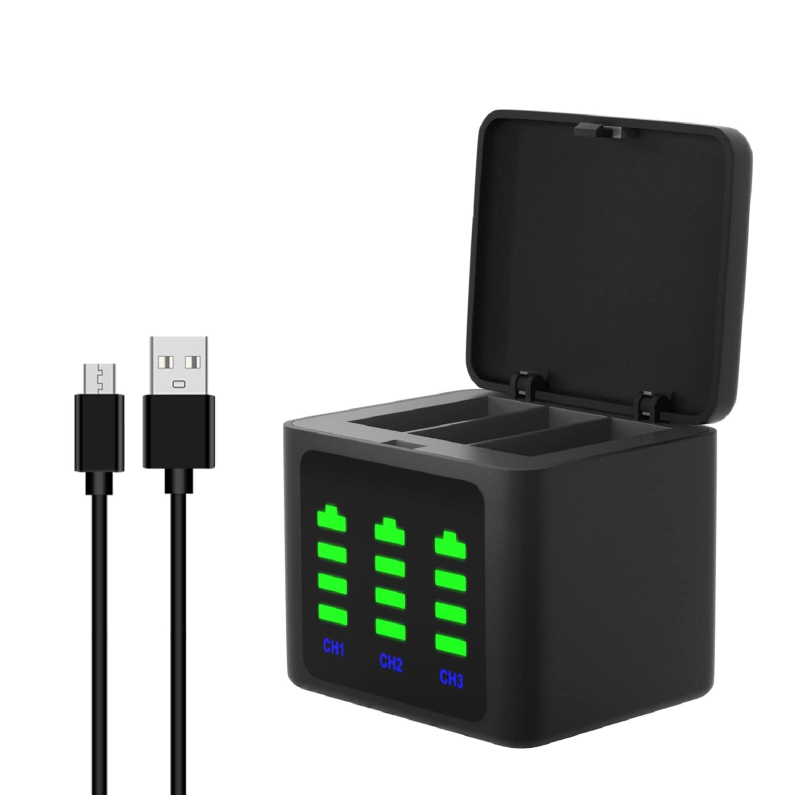 NALACAL Battery Charger Fit for Go-pro Hero 11/10/9, 3-Slots Hero 10 Battery Charger with Type-C Port, Camera Batteries Storage Case Fit for Go-pro 9/10/11 Battery (Not Include Battery)