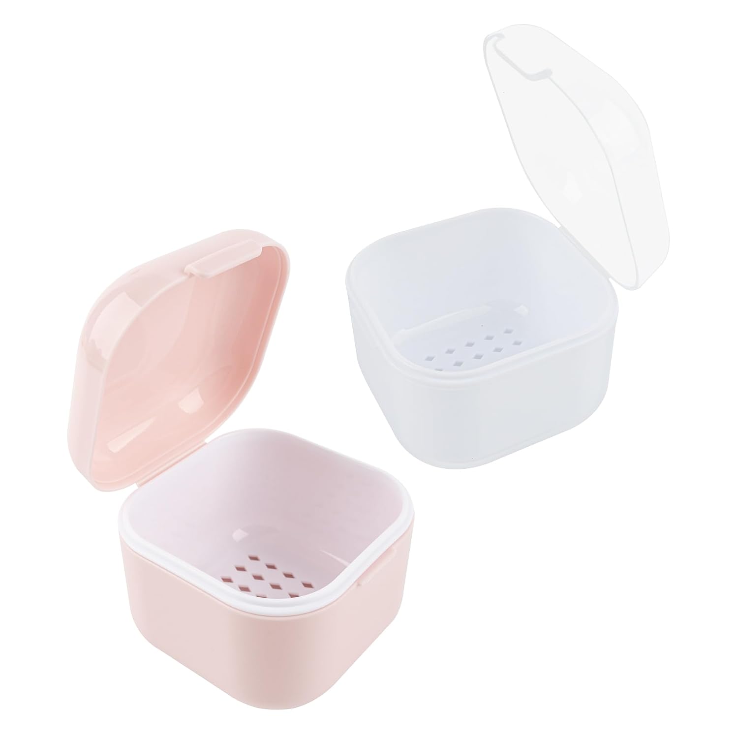 2 Pack Nail Drill Bits Cleaning Box Plastic Portable Manicure Polishing Tools Soaking Container (While and Pink)