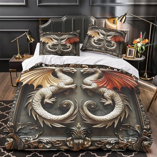 Parure de lit dragon 135x200cm avec housse de couette en microfibre - 2