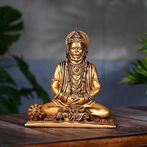 Image of Artarium Hanuman Ji Murti Idol (7.5 Inch), Meditating Bajrangbali Statue for Home Temple & Office Decor, Resin Sankat Mochan Showpiece for Pooja, Meditation Room & Gifting