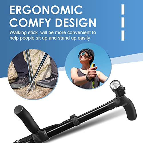 Adjustable Walking Stick, Portable Dual Handle Cane, Folding Walking Cane With Led Light And 5 Height Levels Foldable Walking Pole For Men And Women #TOP1