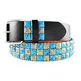 ✔ Farbe: blau-grau kariert eeddoo® Nietengürtel Graffiti blau-grau kariert L [Large] (Wechselgürtel Buckle Kunstledergürtel für Damen & Herren, Frauen & Männer, Kinder  Oldschool Punk Gothic Wave S M L XL Medium Large)
