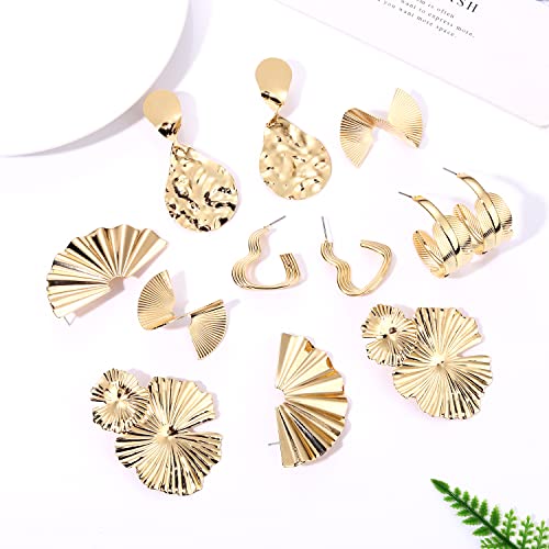 Bvga 6Pairs Gold Geometric Earrings Exaggerated Statement Hoop Dangle Earrings Punk Stylish Sectored Twisted Earring Jewelry For Women And Girls #TOP2