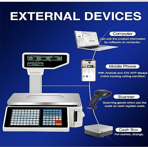 Báscula digital comercial con impresora 30kg/60lbs miniatura 5