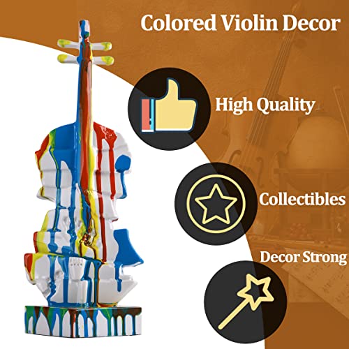 Qianling Home Decor Full-Color Violin Sculpture, Music Decor Resin Graffiti Violin Figurine, Musician Figurine Collect Decorative Gift, Suitable For Home Decor, Room, Bookcase, Centerpiece(Color-B) #TOP2