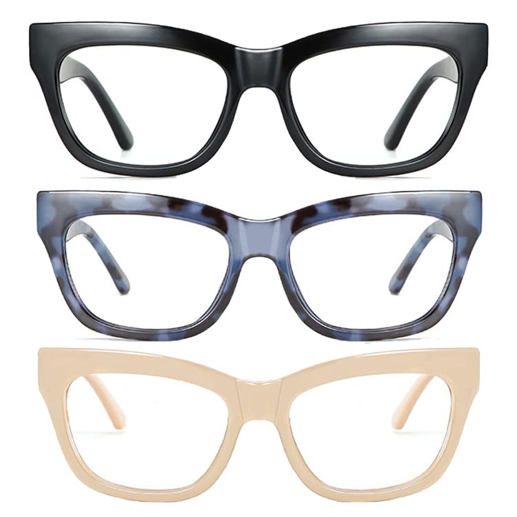 Image of 3Pack Bling Square Cateye Reading Glasses For Women Men Spring Hinges Blue Light Blocking Computer Readers (black /blue /champagne, 2.25, multiplier x)