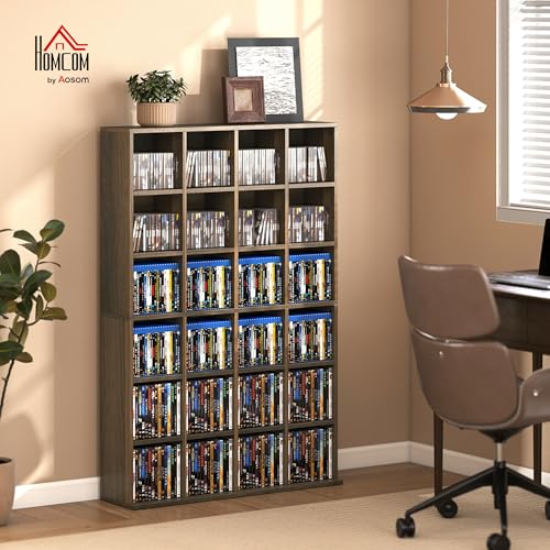 Miniatura 2 de Almacén Para Cd Y Dvd Homcom, Estante De Almacenamiento, Capacidad Máx. 456 Cd 336 Dvd, 24 Compartimentos Y Estantes Ajustables, Para Oficina, Salón, Dormitorio, 89 X 20 X 130,5 Cm, Marrón