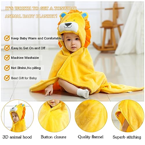 Image of TONWHAR 0-4 Years Toddlers' And Kids' Boys Girls Animal Face Hooded Blanket Baby's Bathrobe,Plush After Bath Blanket (Lion)