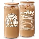 Birthday Gifts for Mom, Mama Women Gift Can Glass Cup Mug with Glass Straw & Lid, New Mom Cool Great Best Funny Best Mom Ever Mother's Day Presents for Female, Coffee Wine Cup Present for Christmas