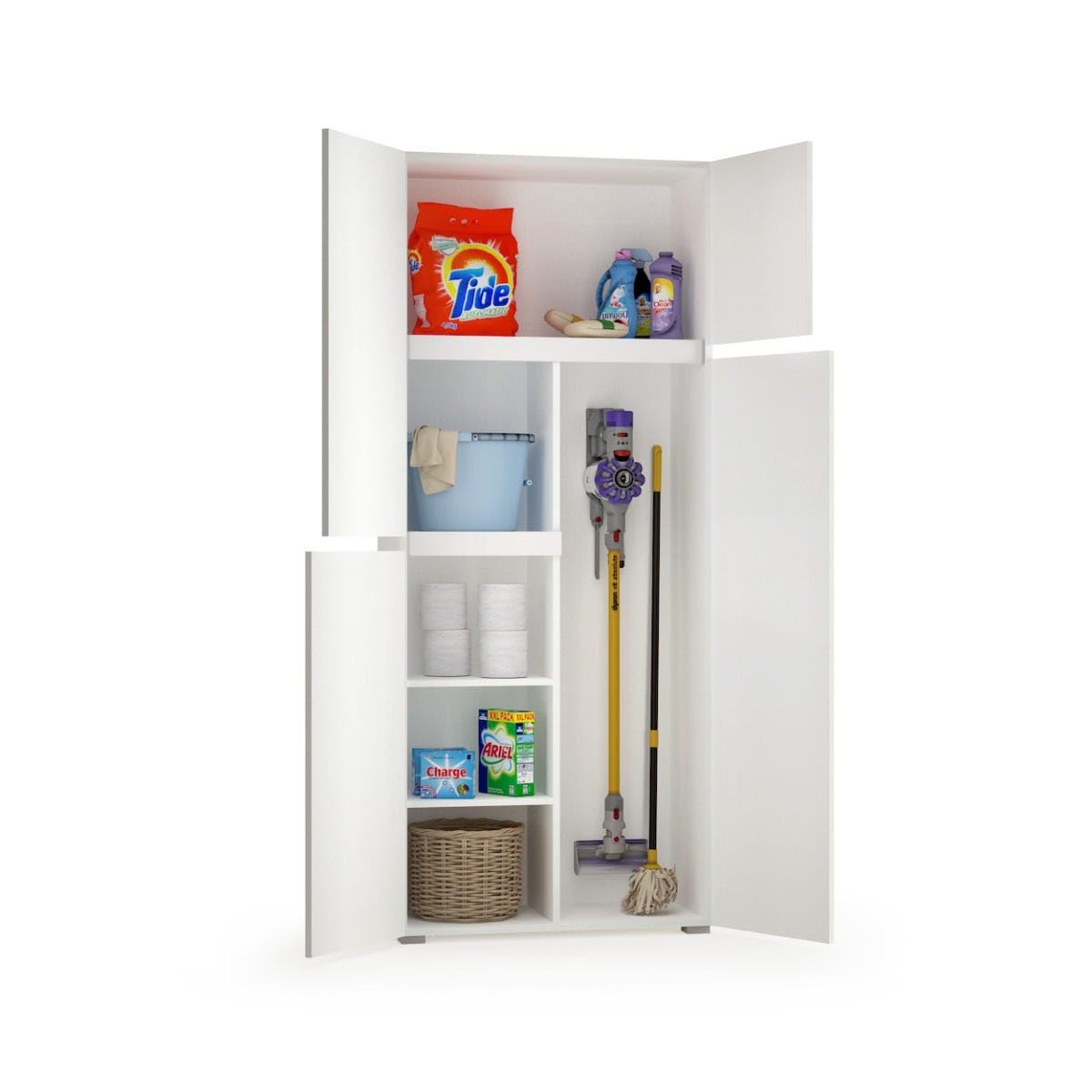 Trentiner Mobile portascope multiuso 195x80x37 cm color bianco con 4 ante e 6 scomparti interni