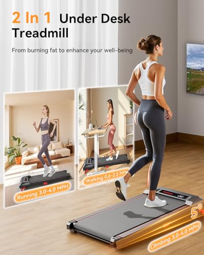 Image of Walking Pad, Incline Walking Pad Treadmill, Under Desk Treadmills 265 Lbs Capacity, 2.5HP Low Noise Portable Running Machine for Home and Office, with LED Display, Remote Control