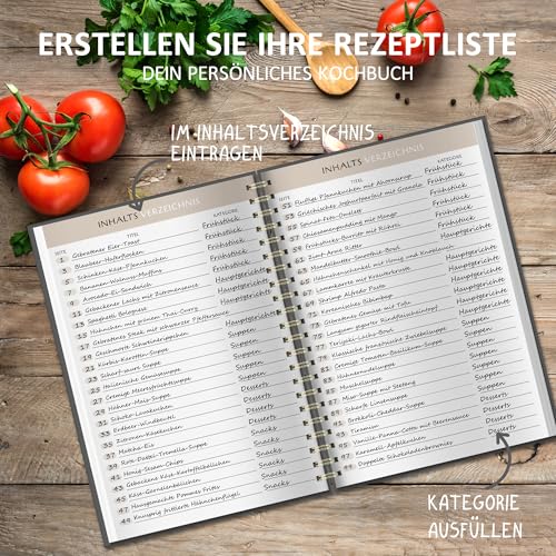 BIROYAL Rezeptbuch zum Selberschreiben A5, Kochbuch Selbst Schreiben, Rezeptbuch für 100 Lieblingsrezepte, Kochbuch zum Selberschreiben, Recipe Book Backbuch Schreiben, Rezepte Buch zum Ausfüllen