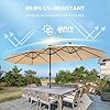 HOMSHADE Double Sided Patio Umbrellas - 15ft Solar Lights LED Lighted Outdoor Extra Large Market Table Umbrella with Base Included, Oversized Umbrella for Deck, Pool, Backyard (Beige)