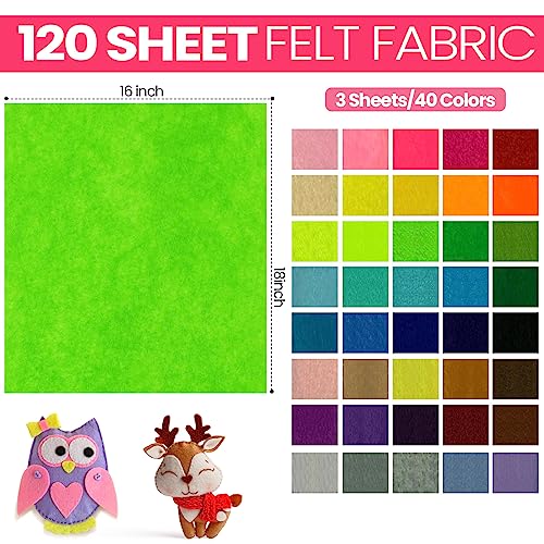Image of Reginary 120 Pcs 16 x 18 Inch Felt Sheets Bulk for Craft 40 Assorted Color Felt Fabric Squares Stiff Paper for Back to School Fall Festival Holiday DIY Craft Sewing Patchwork (Classic)