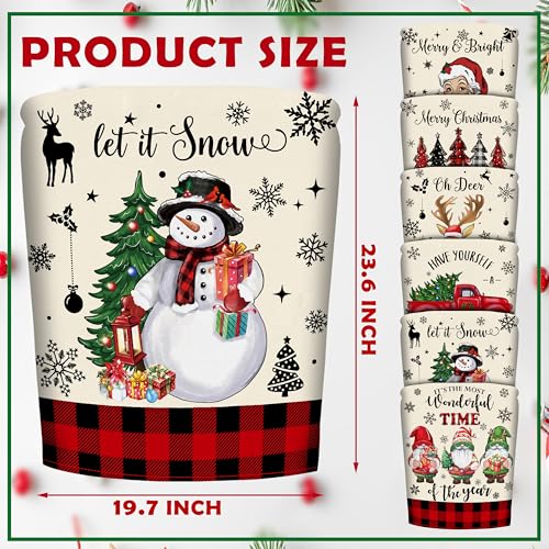 Image of TREWAVE Christmas Chair Covers Set of 6 Buffalo Plaid Santa Claus Chair Back Covers Snowman Holiday Dining Chair Slipcovers Protector Kitchen Dining Room Decor Festival Party Decoration