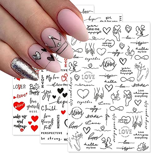 8 Sheets Letter Nail Art Stickers, Alphabet Nail Decals 3D Self-Adhesive Designer Nail Art Decoration English Letters Words Love Heart Design Manicure Tips Acrylic Nail Art Supplies For Women Girls #TOP2