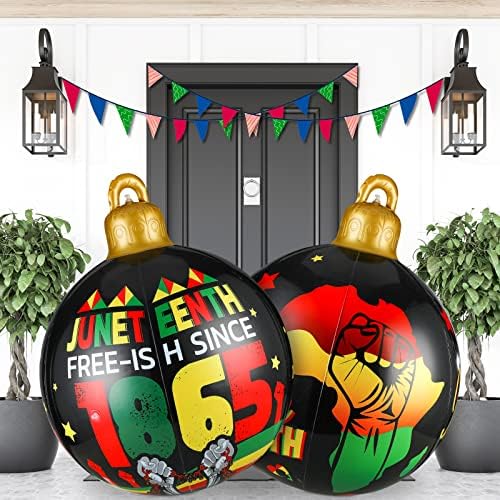 Jetec 2 Pcs Giant Inflatable Happy Juneteenth Day Ball 24 Inch Juneteenth Day PVC Decorated Ball Ornaments Blow up Inflatable Juneteenth Yard Decorations for Indoor Outdoor Garden Lawn Porch Holiday