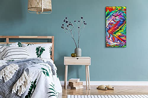 Horloge sur toile de prestige art moderne plumes d'oiseaux multicolores