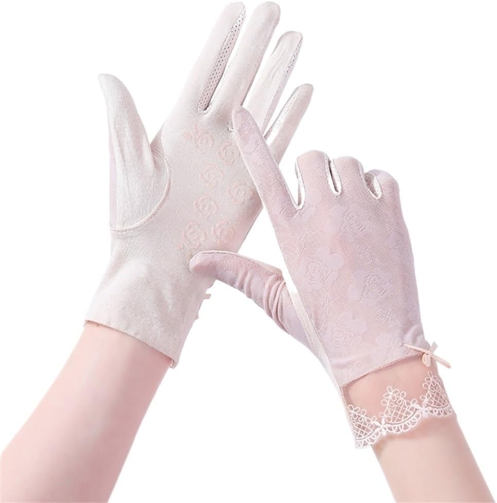 Driving Gloves Women's Ice Silk Breathable Thin Lace Touch Screen Non-slip(D)