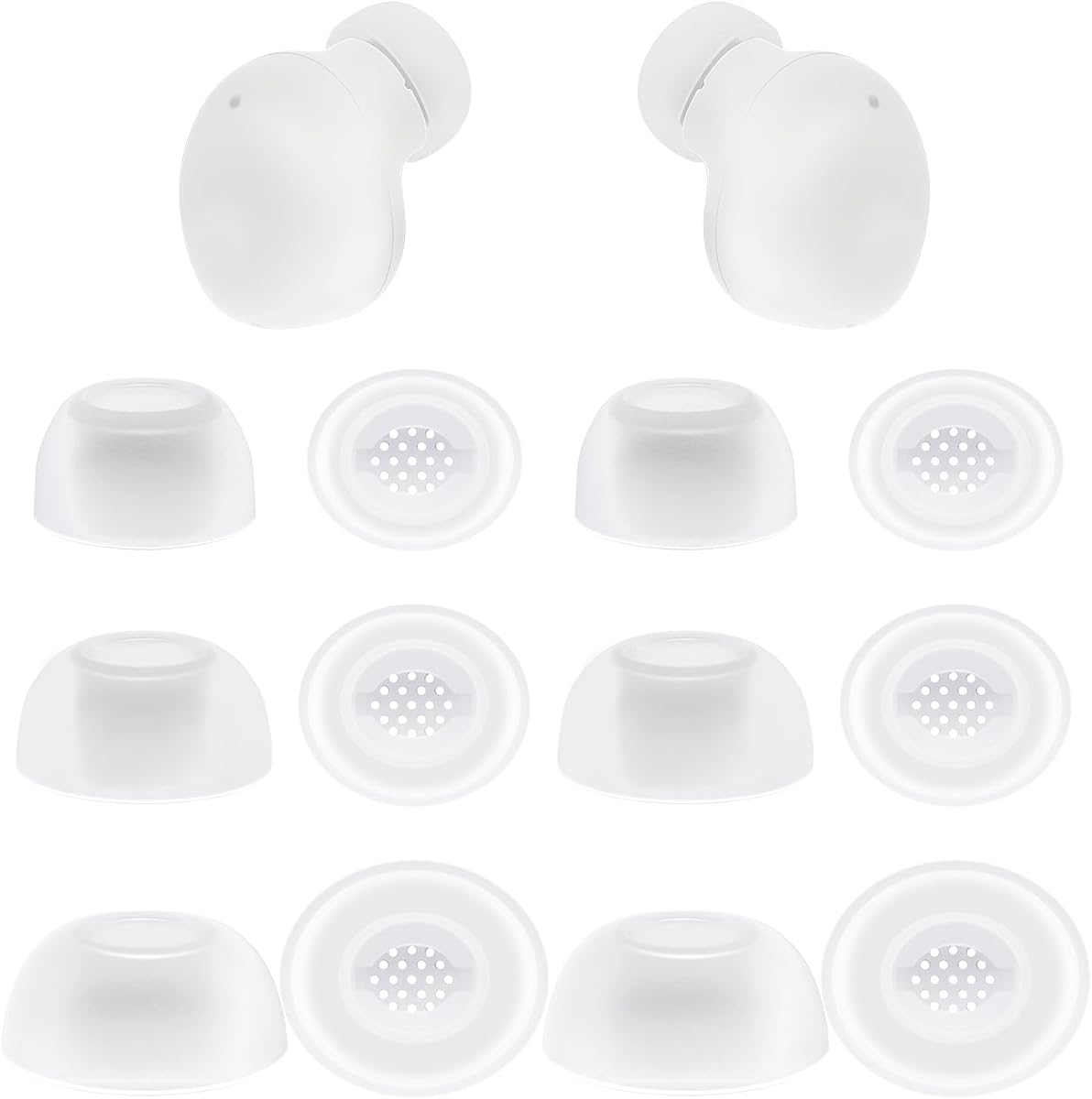 Almohadillas de silicona de repuesto para auriculares JBL Vibe Buds 2, 6 pares, blanco | Puntas suaves para auriculares con malla antipolvo, resistentes al sudor y la suciedad, pequeñas/medianas/grandes