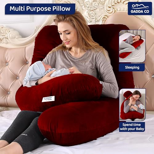 Image of GADDA CO Pregnancy Pillows for Sleeping U-Shape Full Body Pillow and Maternity Support - for Back, HIPS, Legs, Belly for Pregnant Women with Removable Washable Velvet Cover (Maroon)
