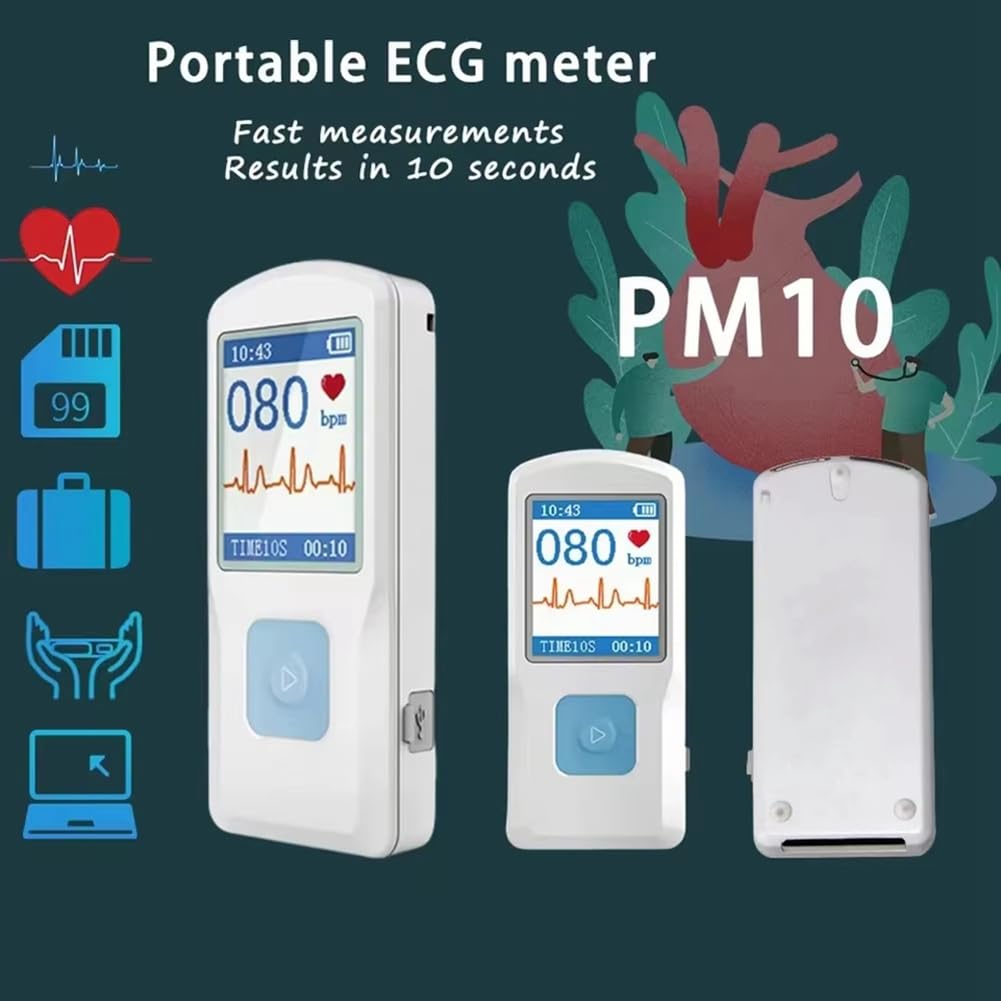Moniteur ECG Bluetooth Portable, Électrocardiogramme Visible, Moniteur ECG Numérique Multifonction à Écran Couleur PM10.