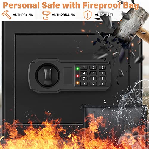 1.5 Cu Ft Home Safe Box Fireproof Waterproof With A4 Fireproof Bag, Anti-Theft Fireproof Safe With Keypad Led Indicator, Security Lock Safe Box For Home Firearm Cash Jewelry Medicines Documents #TOP1