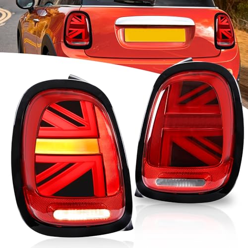 VLAND Union Jack Feux Arrière LED pour Mini Cooper F55 F56 F57 2014-2020, avec clignotants séquentiel, 1 jeu (côté conducteur + passager) (Rouge/Bague...
