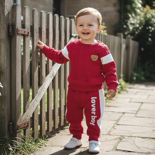Image of Babieshouse Newborn Baby Boy Clothes Mamas Boy Bear Embroidery Long Sleeve Romper Pants Set Fall Winter Outfits 3-18 Months