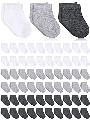 Jecery 60 Pairs Baby Socks Infant Socks Bulk for Newborn Baby Boys Girls Kids Toddler Unisex Low Cut Anklets Pure Cotton(Grey,White,0-6 Months)