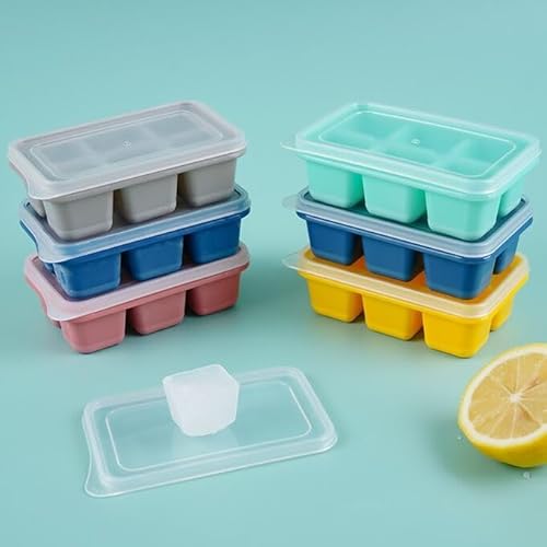 Forma De Gelo Silicone Com Tampa 6 Cubos - Kit 3 Unidades Ideal Para Papinha De Bebe Temperos Frutas