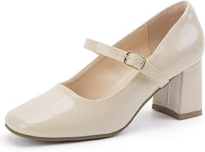 Greatonu Women's Chunky Low Block Heel Mary Jane Shoes - Black - Party, Work, Wedding - Faux Patent Leather - Ankle Strap - Square Toe - Retro Court - Office, Party, Wedding Dress Shoes
